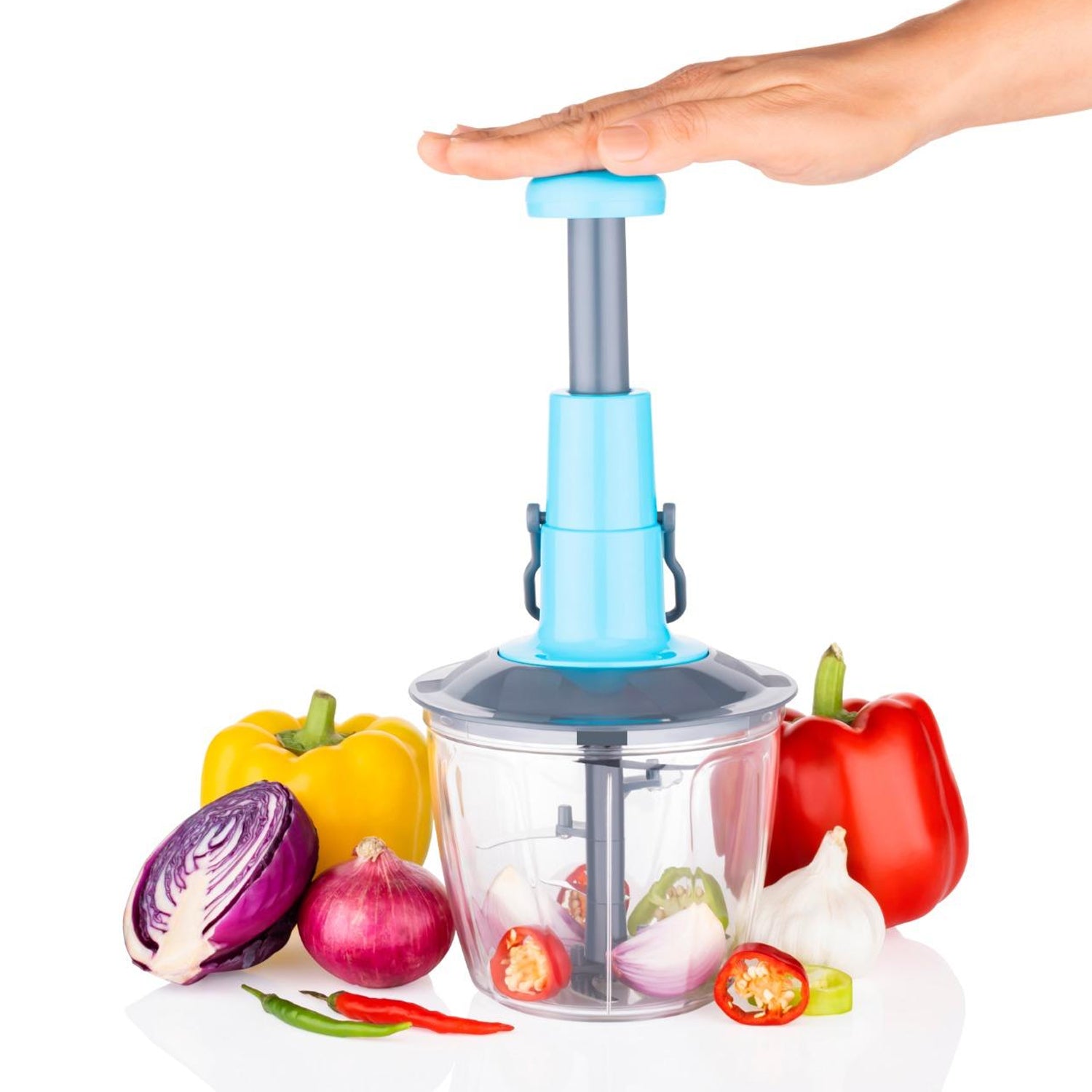 6 Blades Manual Hand-press Vegetable Chopper (1100 Ml) 6 Blades Manual Hand-press Vegetable Chopper (1100 Ml)